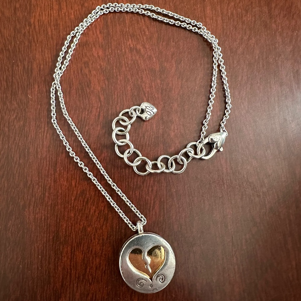Brighton Two Tone Struck By Love Heart Pendant Necklace Two Sided Pendant